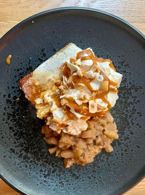 Brioche dessert with miso caramel and pear at Chef & Co in Prague