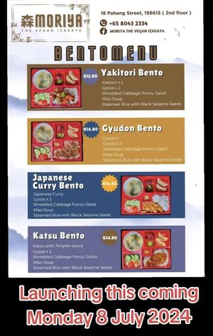 Bento sets gonna start on Monday at Moriya Izakaya in Central Singapore