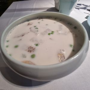 Taro chestnuts and coconut milk with green peas at Hualang Vegetarian in Beijing