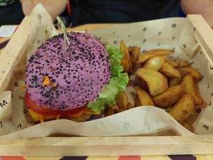 Lentil patty burger, so suculent! at Flower Burger in Madrid