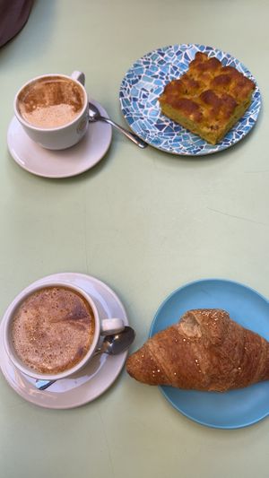 vegan cappuccino and croissant (bottom)   at Pasticceria Cassera Moretti in Menaggio