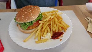 Burger with homemade vegan patty at Bombeiros Altares in Terceira