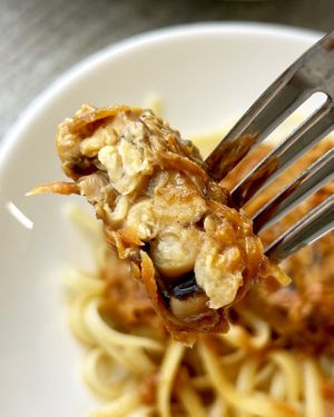Fried marinated tempeh, really good! at Scoby Fermentary - Preorder Only in Yerevan