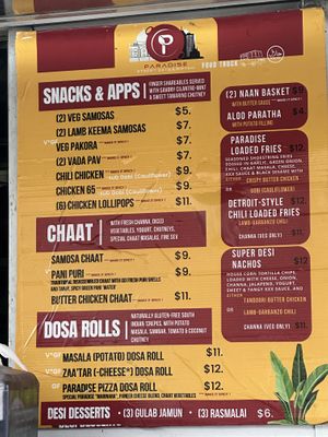 Menu   at Paradise Street Eats - Food Truck in Detroit