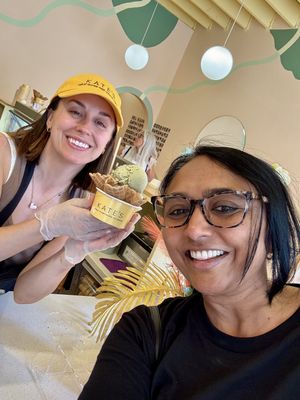 With Kate the owner!  at Kate's Ice Cream in Portland