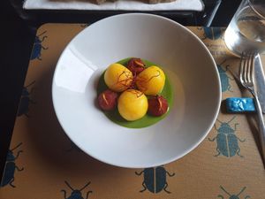 Saffron potato spheres stuffed with blue cheese at Scara e Beo in Cortona