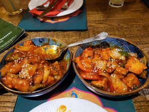 Chilli tofu & baby corn manchuria. at Sanskruti Restaurant in Manchester