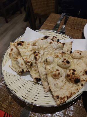 Garlic naan at Sanskruti Restaurant in Manchester