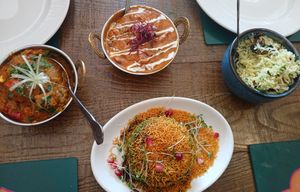 Selection of starters, mains and rice at Sanskruti Restaurant in Manchester
