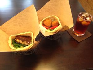 The burger and falafel.  at Veggie Cafe in Kyoto