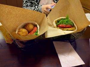 Falafel and spanish omelet. Really tiny :/ at Veggie Cafe in Kyoto