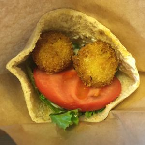 Here's a closeup of the falafel pita thingy~ Delicious!! at Veggie Cafe in Kyoto