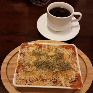 The lasagna is tasty. at Veggie Cafe in Kyoto