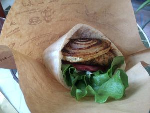 Vegan burger in a pita at Veggie Cafe in Kyoto