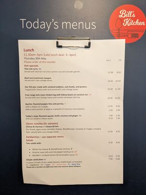 Lunch menu at Bill's Kitchen Ludlow in Ludlow