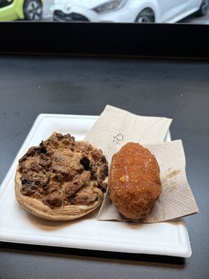 Pizza al taglio (left), supplì (right)  at Fermaggio Bistrot & Store in Rome