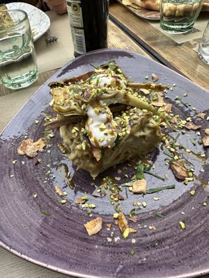 Artichoke lasagnaa  at Fermaggio Bistrot & Store in Rome
