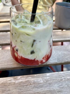 Iced strawberry matcha latte   at Kiwi Corner  in Mainz