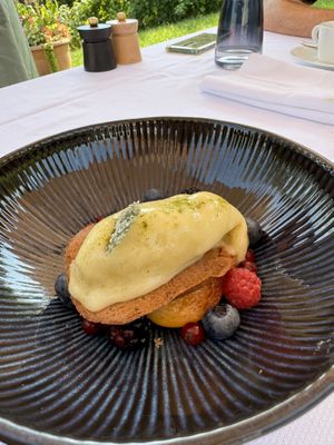 Summer Garden story - Baked apricots, fig leaves sorbet, flax seeds crisp, berriess  at Cantilly Garden in Samobor