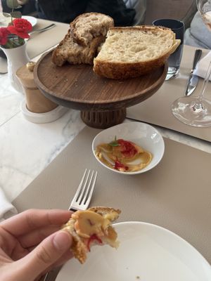 They served everyone at the table butter with herbs but they quickly changed mine for hummus.  at Cantilly Garden in Samobor