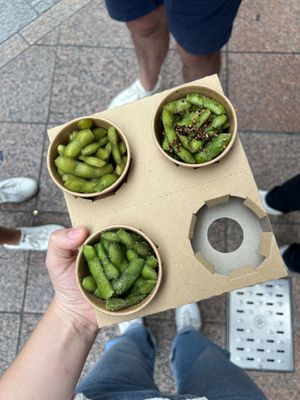 all vegan: upper left: pickeled, upper right: olive oil & chilli, lower left: salted  at Spice Up Edama Meee in Kyoto