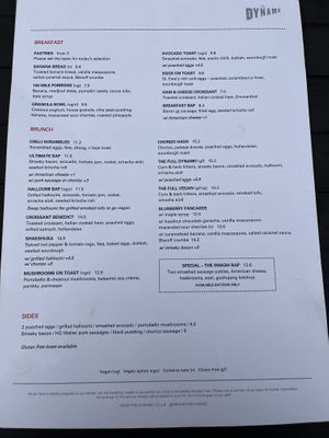 Breakfast brunch menu  at The Dynamo in South West London