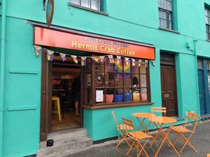 Outside the café (June 2025) at Hermit Crab Coffee in Machynlleth