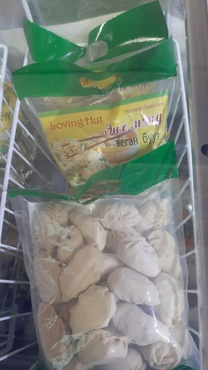 Frozen buuz at Loving Hut - Narnii Zam (Narnii/Sun Road) in Ulaanbaatar