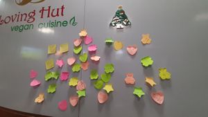 Customers' "thank you" notes at Loving Hut - Narnii Zam (Narnii/Sun Road) in Ulaanbaatar