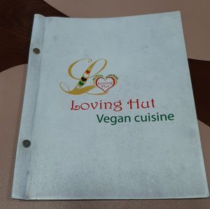 The menu in Mongolian and English at Loving Hut - Narnii Zam (Narnii/Sun Road) in Ulaanbaatar