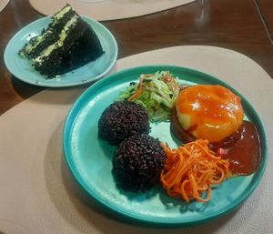 Shepherd's pie, chocolate cake at Loving Hut - Narnii Zam (Narnii/Sun Road) in Ulaanbaatar