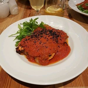 Vegan, gluten-free lasagne at WieloPole3 in Krakow