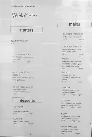 Menu Aug 2018 at WieloPole3 in Krakow