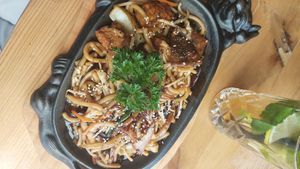 Udon noodles with "beef" at Lucky Cat in Lueneburg