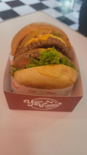 Double cheese burger at Yau Veggie Diner in New Territories