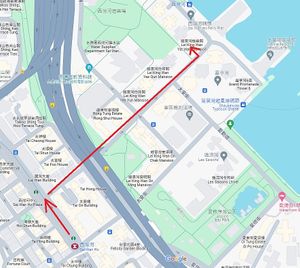 Walking direction from Sai Wan Ho MTR station 從太安樓，按箭咀方向步行。 at Veg-Mind in Hong Kong Island