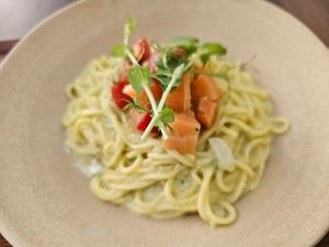 Vegetarian Salmon Avocado Homemade Pasta 素三文魚牛油果手工意粉 (Photo by Jenny Tang) at Veg-Mind in Hong Kong Island