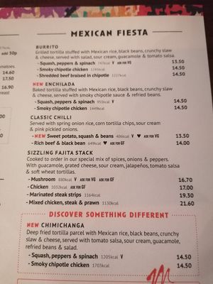 Mexican menu at Las Iguanas - Bolton in Bolton
