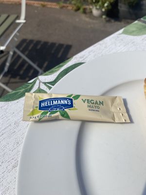 They even have vegan mayo sachets!  at Maple Maple Strawberry in Fareham