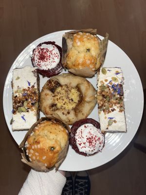 Hazelnut custard pastry, lemon muffins, red velvet cakes and carrot cake slices  at Maple Maple Strawberry in Fareham