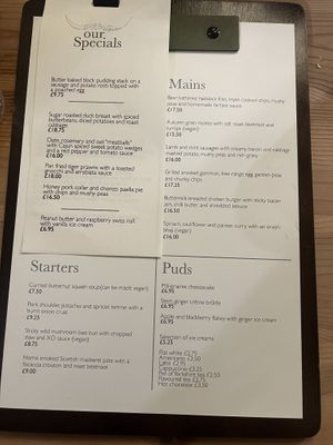 Example menu   at The Highland Drove Inn in Penrith