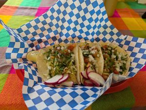 Vegetarian tacos. Didn't have sour cream/cheese so is likely vegan as well. at Taqueria Los Tres Figgies 2 in Ocean Shores