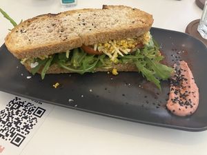 Tofu scramble and vegan cheese sandwich   at El Michi del Puerto in Tenerife