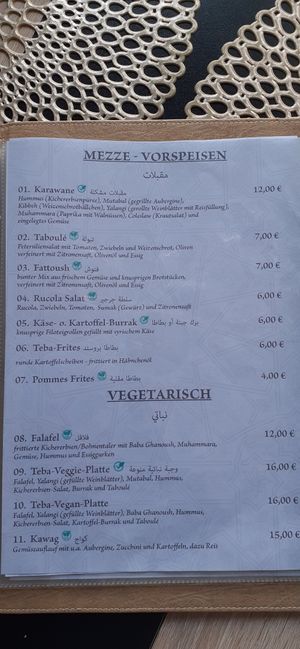 Auszug aus der Speisenkarte 2 at Teba in Wilhelmshaven