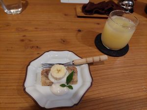 Pudding and apple juice at Chago in Miyazaki