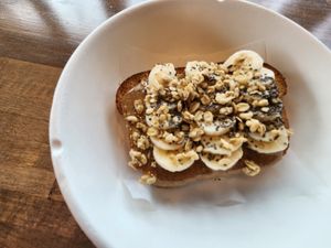Peanut butter and chia jam toast (no strawberry jam, used almond butter instead of peanut butter) at Vitality Bowls in Mckinney