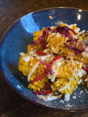 Street Corn with vegan cheddar and vegan aioli at Historia Cantina in Schomberg