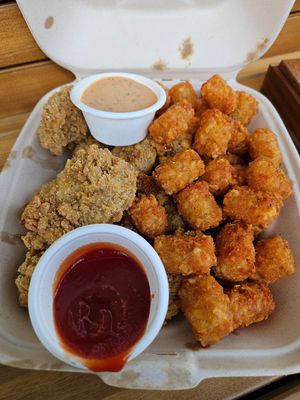 Chicken nuggets and tater tots at The Vegan Phoenix in Beaverton