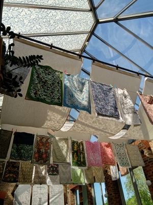 Part of the Morris-inspired decorations for the current exhibition (May 2025) at Deeney's Cafe in East London