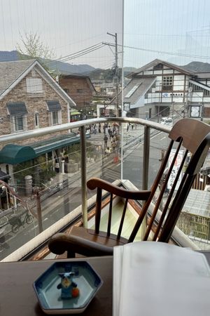 Good perch for peoplewatching   at M's Bento in Kyoto
